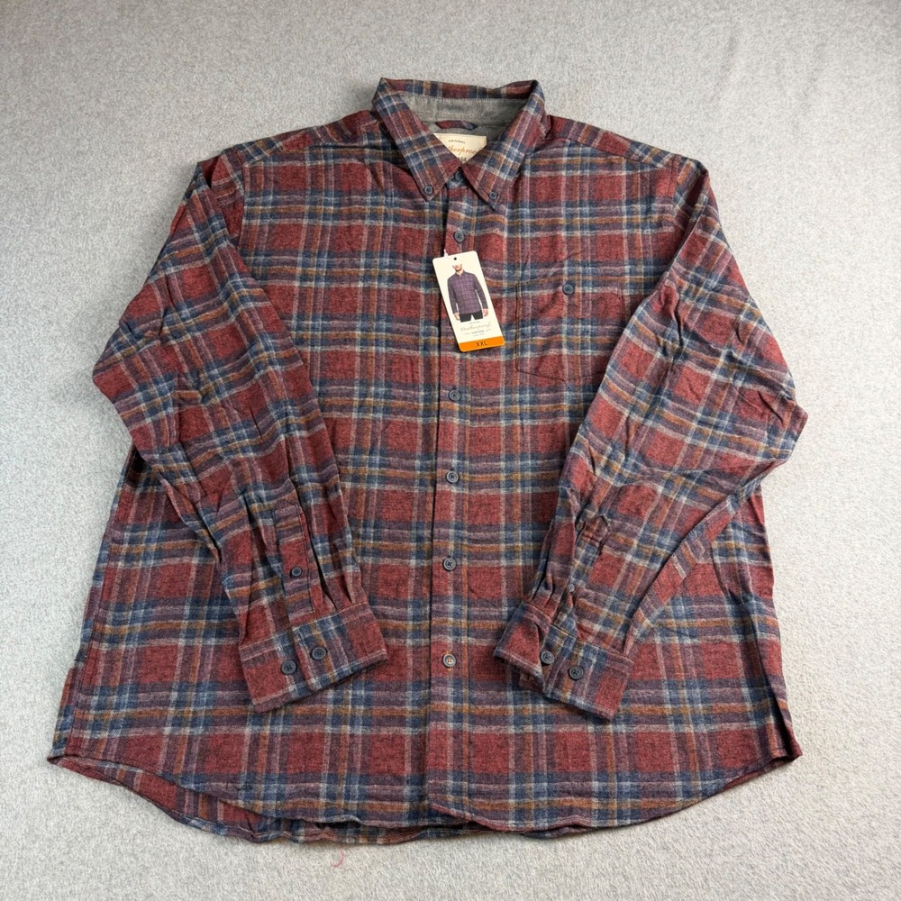 Weatherproof Vintage Mens XXL Red Blue Plaid Flannel Button Down Shirt NWT
